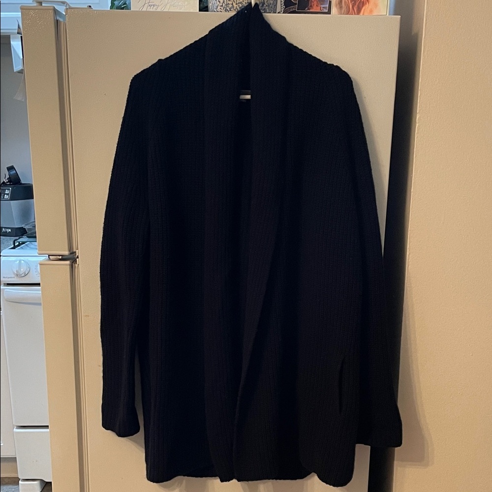 Vince Womens Large Yak Wool Black Oversized Thick Elite Pockets Cardigan Sweater